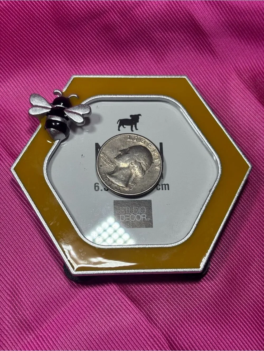 New Hexagon Mini Frame with Bee Accent 2.5”x2.5” - Mustard Yellow